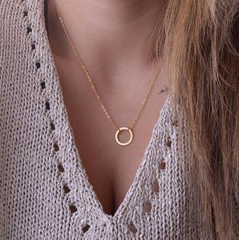 Gold Circle Necklace Small Pendant Minimal Everyday Wear