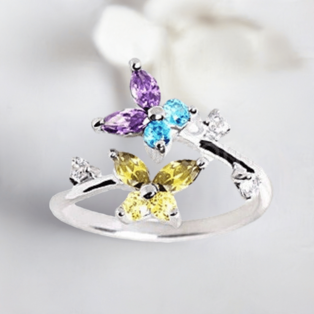 .925 Sterling Silver Multi Color CZ Butterflies Toe Ring