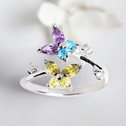 .925 Sterling Silver Multi Color CZ Butterflies Toe Ring