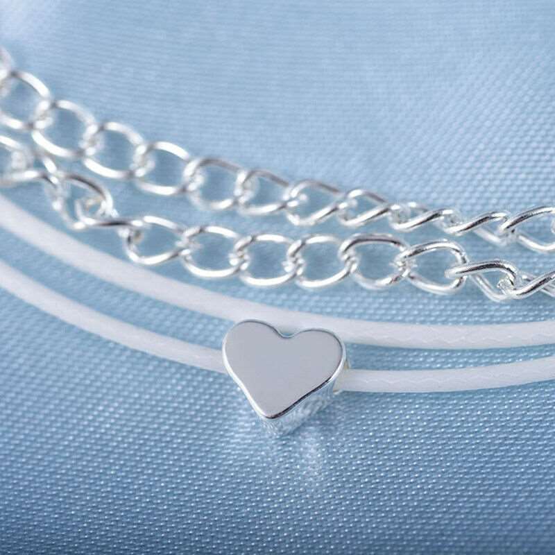 Bohemian Silver Heart Multi Chain Anklet Ankle Bracelet - Fashion Hut Jewelry