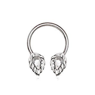 316L Stainless Steel Silver Plated Jeweled Leaf Horseshoe | Fashion Hut Jewelry