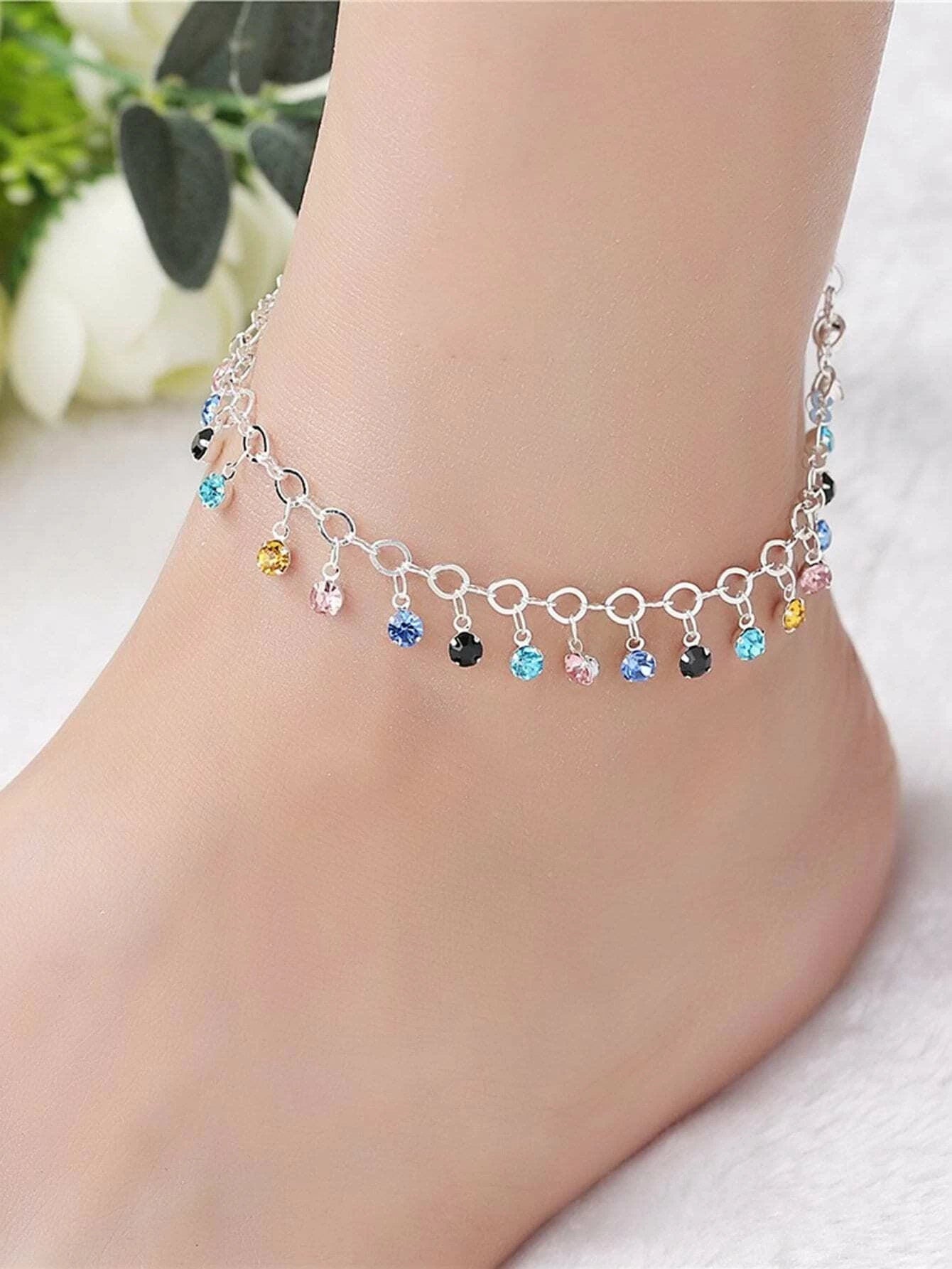 Mixed Rhinestone Charm Chain Anklet Ankle Bracelet