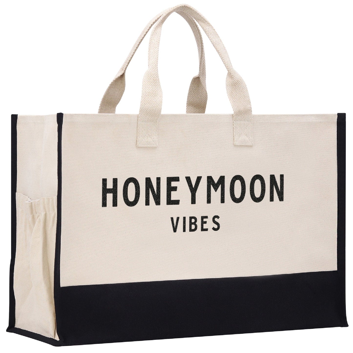 Honeymoon Vibes Beach Tote Bag XL - Oversized Chic Tote Bag with Zipper and Inner Pocket -Honeymooners Honeymoon Gifts Bridal Gift Newlyweds