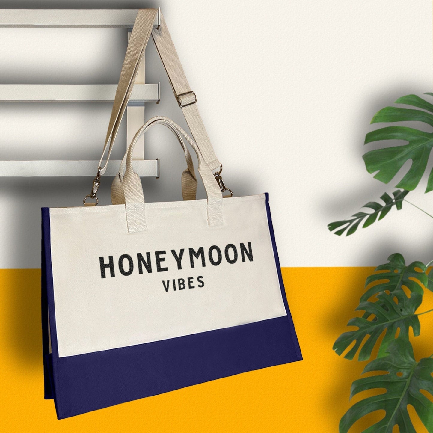 Honeymoon Vibes Beach Tote Bag XL - Oversized Chic Tote Bag with Zipper and Inner Pocket -Honeymooners Honeymoon Gifts Bridal Gift Newlyweds