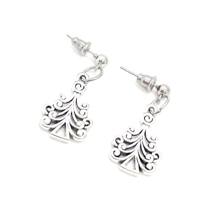 Silvertone Christmas Tree Earrings