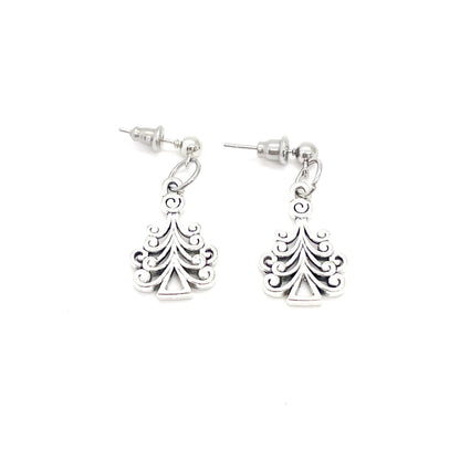 Silvertone Christmas Tree Earrings