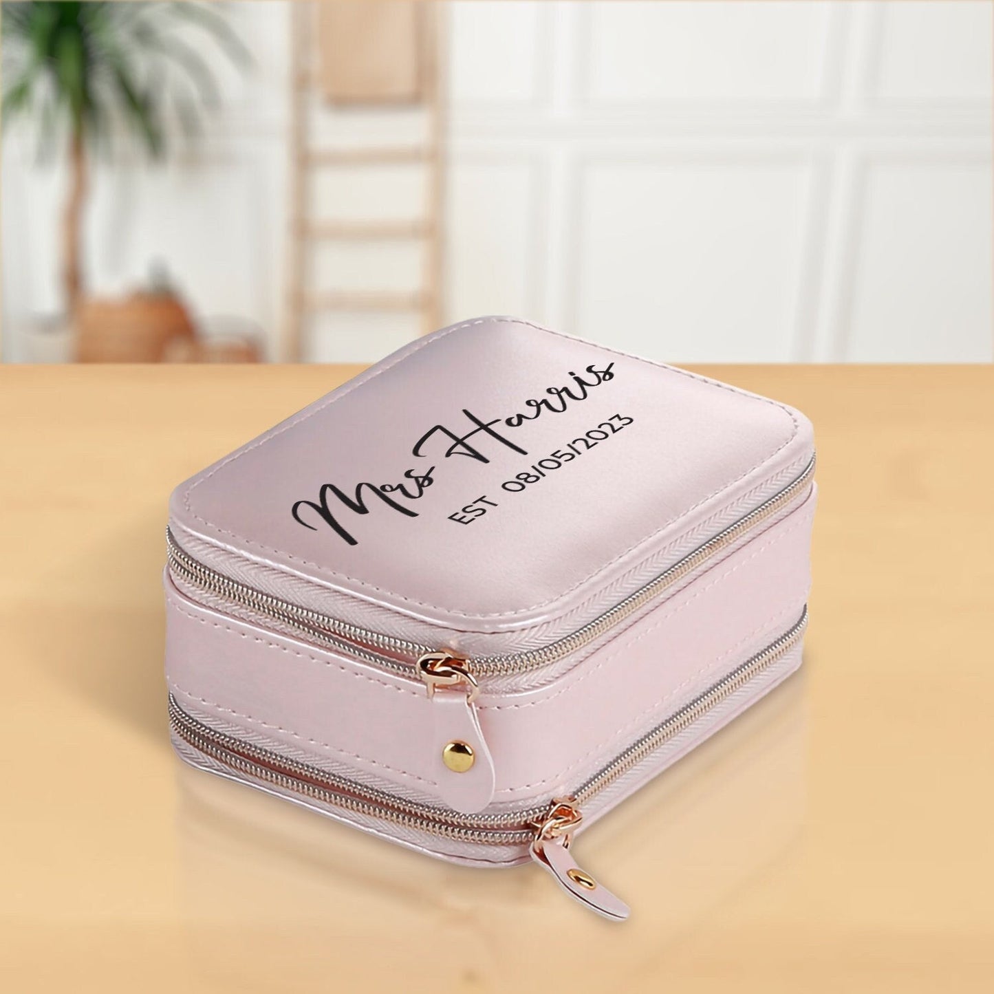 Mrs. Last Name Est Year Jewelry Box Personalized Date Wedding Jewelry Case Bridal Shower Gift Honeymoon Gift Customized Gift Bridesmaid Gift