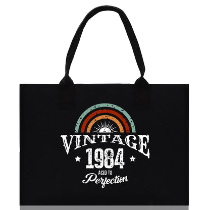 Vintage 1984 Aged To Perfection Birthday Cotton Canvas Tote Bag 60th Birthday Gift For Women 40th Birthday Celebration Party Gift