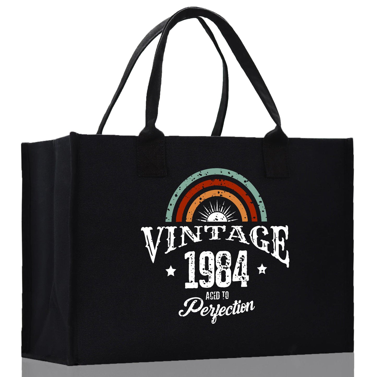 Vintage 1984 Aged To Perfection Birthday Cotton Canvas Tote Bag 60th Birthday Gift For Women 40th Birthday Celebration Party Gift