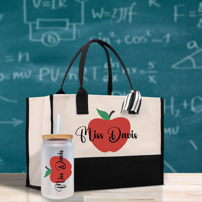 Personalized Teacher Cotton Canvas Tote Bag Gift for Teachers Teacher Life Tote Custom Teacher Appreciation Gift Bag Teacher Name Bag