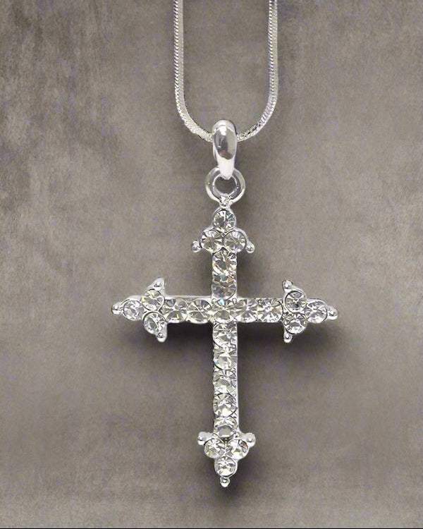 White Gold Plating Crystal Cross Pendant Necklace