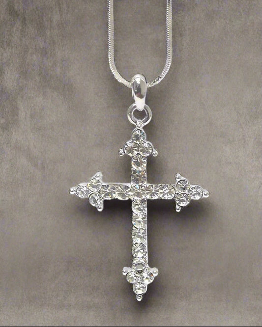 White Gold Plating Crystal Cross Pendant Necklace