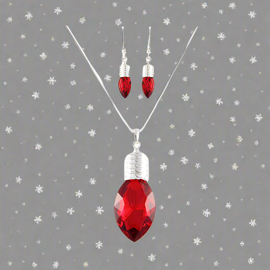 Christmas Jewelry Set Crystal Christmas Light Holiday Necklace Silver