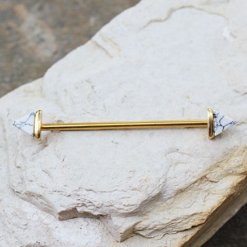 Gold Howlite Triangle Industrial Barbell
