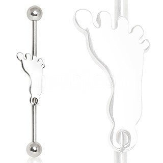 316L Surgical Steel Industrial Barbell Barefoot Footprint. | Fashion Hut Jewelry