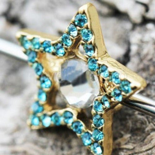 316L Stainless Steel Dazzling Star Industrial Barbell | Fashion Hut Jewelry