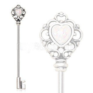 316L Stainless Steel Victorian Heart Key Industrial Barbell with Synthetic Opal | Fashion Hut Jewelry