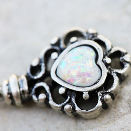316L Stainless Steel Victorian Heart Key Industrial Barbell with Synthetic Opal