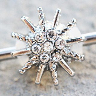 316L Stainless Steel Jeweled Sparkling Star Industrial Barbell | Fashion Hut Jewelry