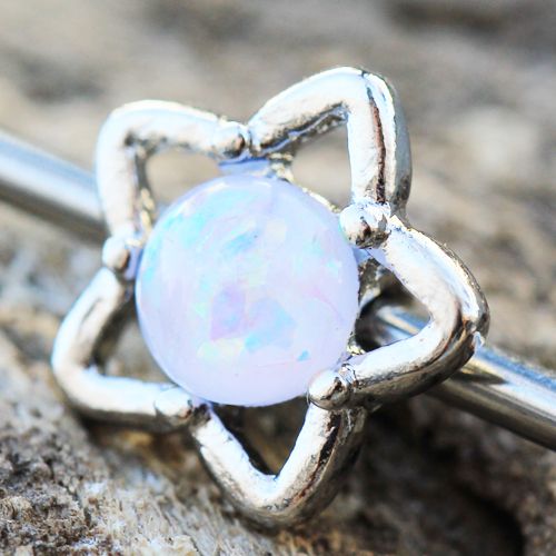 316L Stainless Steel White Opal Star Industrial Barbell