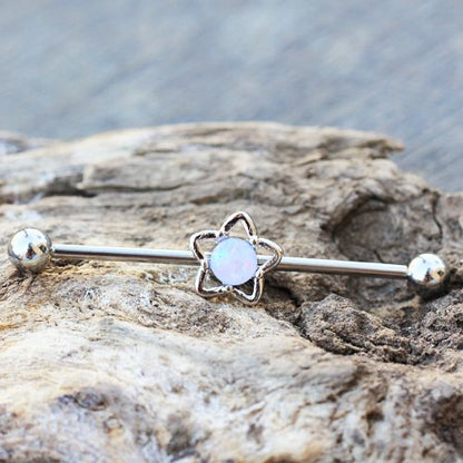 316L Stainless Steel White Opal Star Industrial Barbell