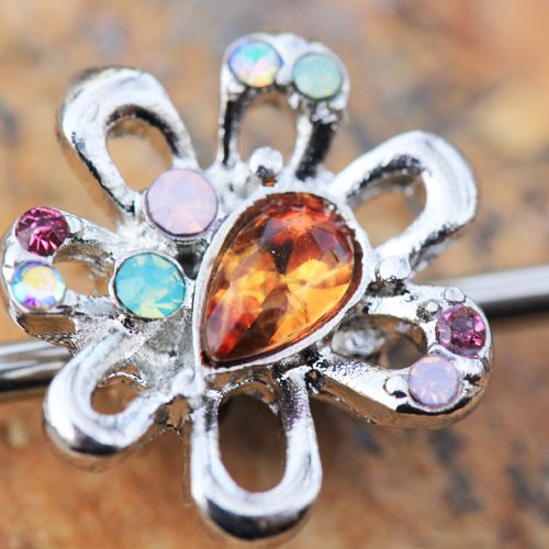 316L Stainless Steel Multihued Flower Industrial Barbell
