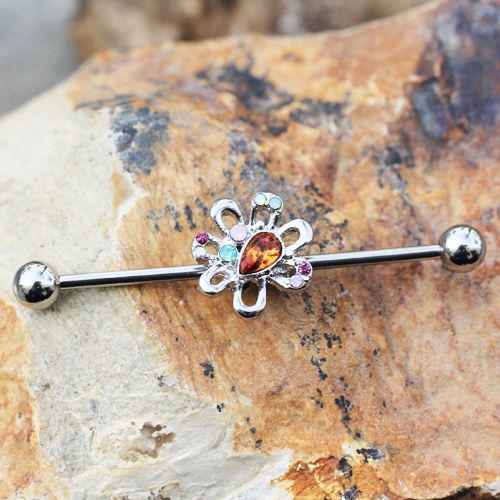 316L Stainless Steel Multihued Flower Industrial Barbell