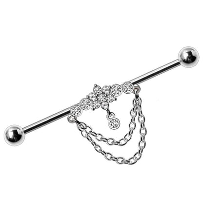 316L Stainless Steel Double Chained Jeweled Tiara Industrial Barbell