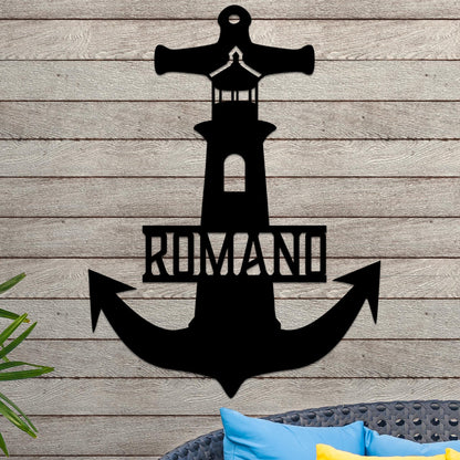 Lighthouse Anchor with Family Name