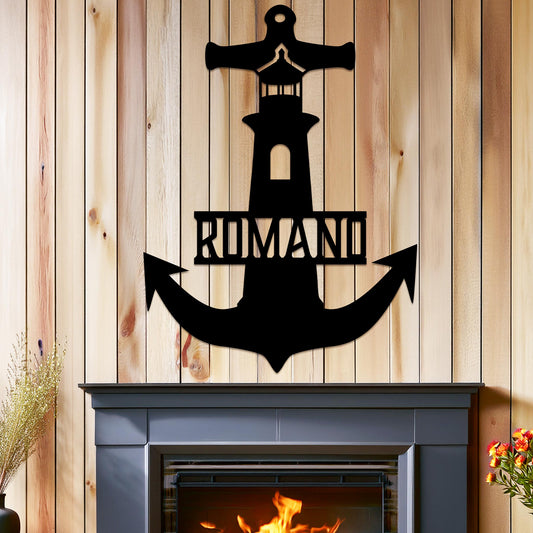 Lighthouse Anchor with Family Name