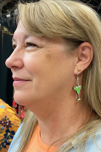 Margarita with Lime Wooden Dangle Earrings | Cocktail Jewelry