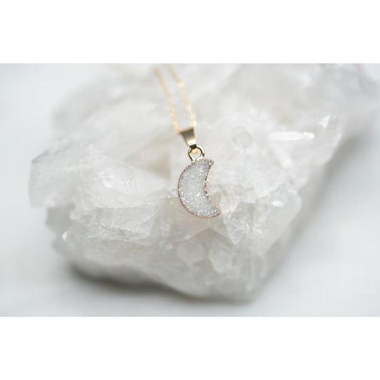 White Druzy Moon Necklace | Fashion Hut Jewelry