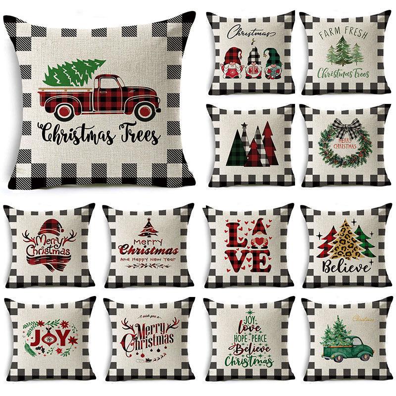 Plaid Christmas Linen Pillow Covers