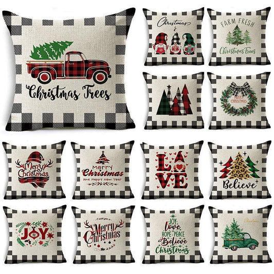 Plaid Christmas Linen Pillow Covers