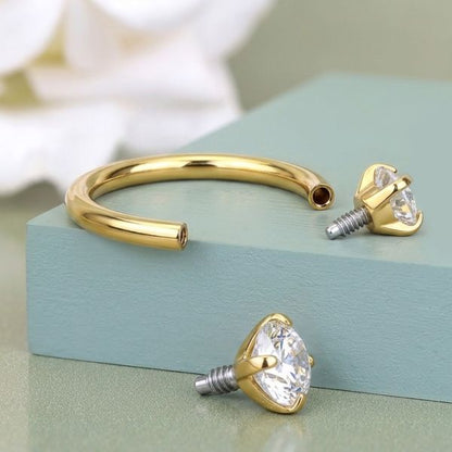 Gold Plated 316L Stainless Steel Internally Threaded Double Gem Cartilage Earring
