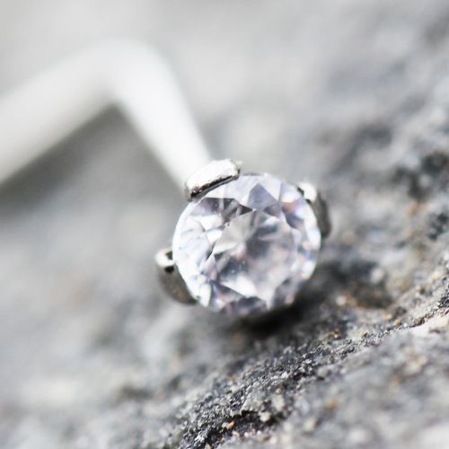 316L Stainless Steel Prong Set CZ L Bend Nose Ring