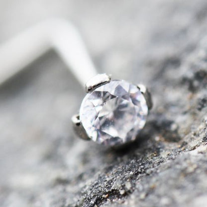 316L Stainless Steel Prong Set CZ L Bend Nose Ring