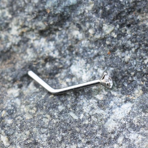 316L Stainless Steel Prong Set CZ L Bend Nose Ring