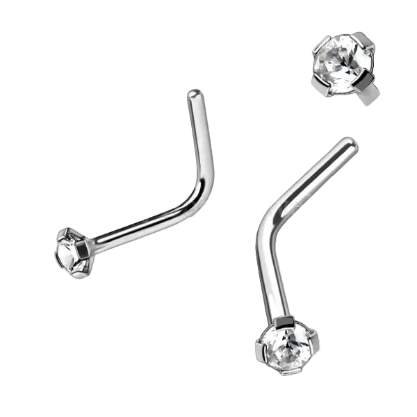 316L Stainless Steel Prong Set CZ L Bend Nose Ring