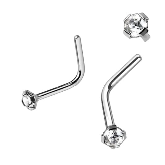 316L Stainless Steel Prong Set CZ L Bend Nose Ring