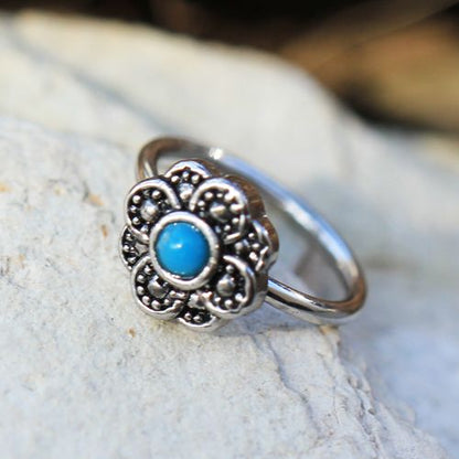316L Stainless Steel Aqua Flower Nose Hoop / Cartilage Earring