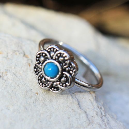 316L Stainless Steel Aqua Flower Nose Hoop / Cartilage Earring