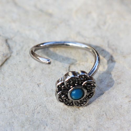 316L Stainless Steel Aqua Flower Nose Hoop / Cartilage Earring