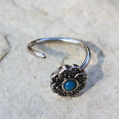 316L Stainless Steel Aqua Flower Nose Hoop / Cartilage Earring