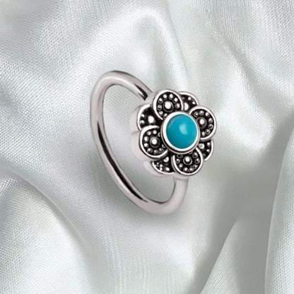 316L Stainless Steel Aqua Flower Nose Hoop / Cartilage Earring