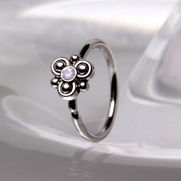316L Stainless Steel Pink Ornate Flower Nose Hoop / Cartilage Earring