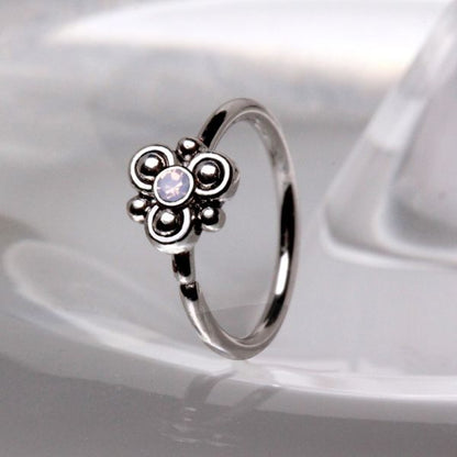 316L Stainless Steel Pink Ornate Flower Nose Hoop / Cartilage Earring