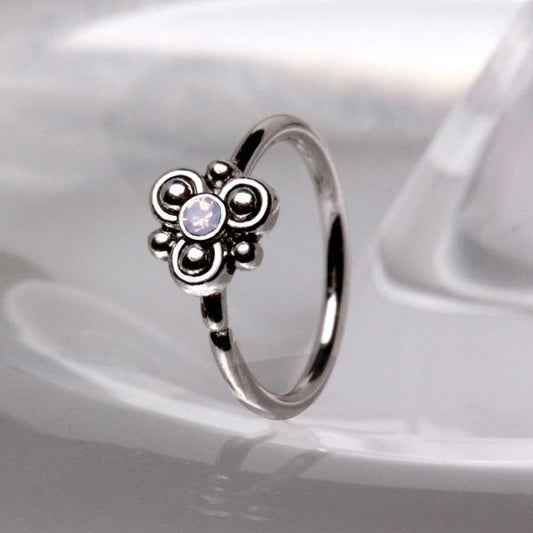 316L Stainless Steel Pink Ornate Flower Nose Hoop / Cartilage Earring