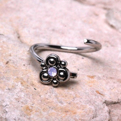 316L Stainless Steel Pink Ornate Flower Nose Hoop / Cartilage Earring