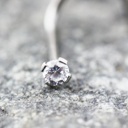 316L Stainless Steel Prong Set CZ Screw Nose Ring